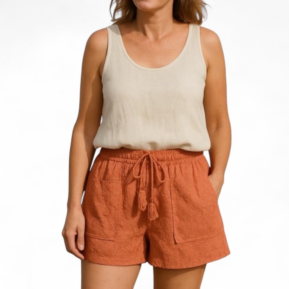 Anthropologie Avec Les Filles embroidered shorts elastic waistband brick Large